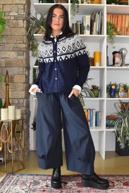Fair Isle Cardigan Navy 